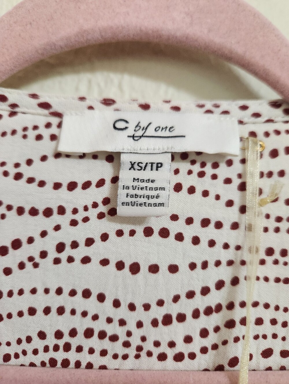 C By One Collective Ivory and Brown Dot-Print Tie-Front Blouse Size Xsmall P2p19 - Picture 3 of 7